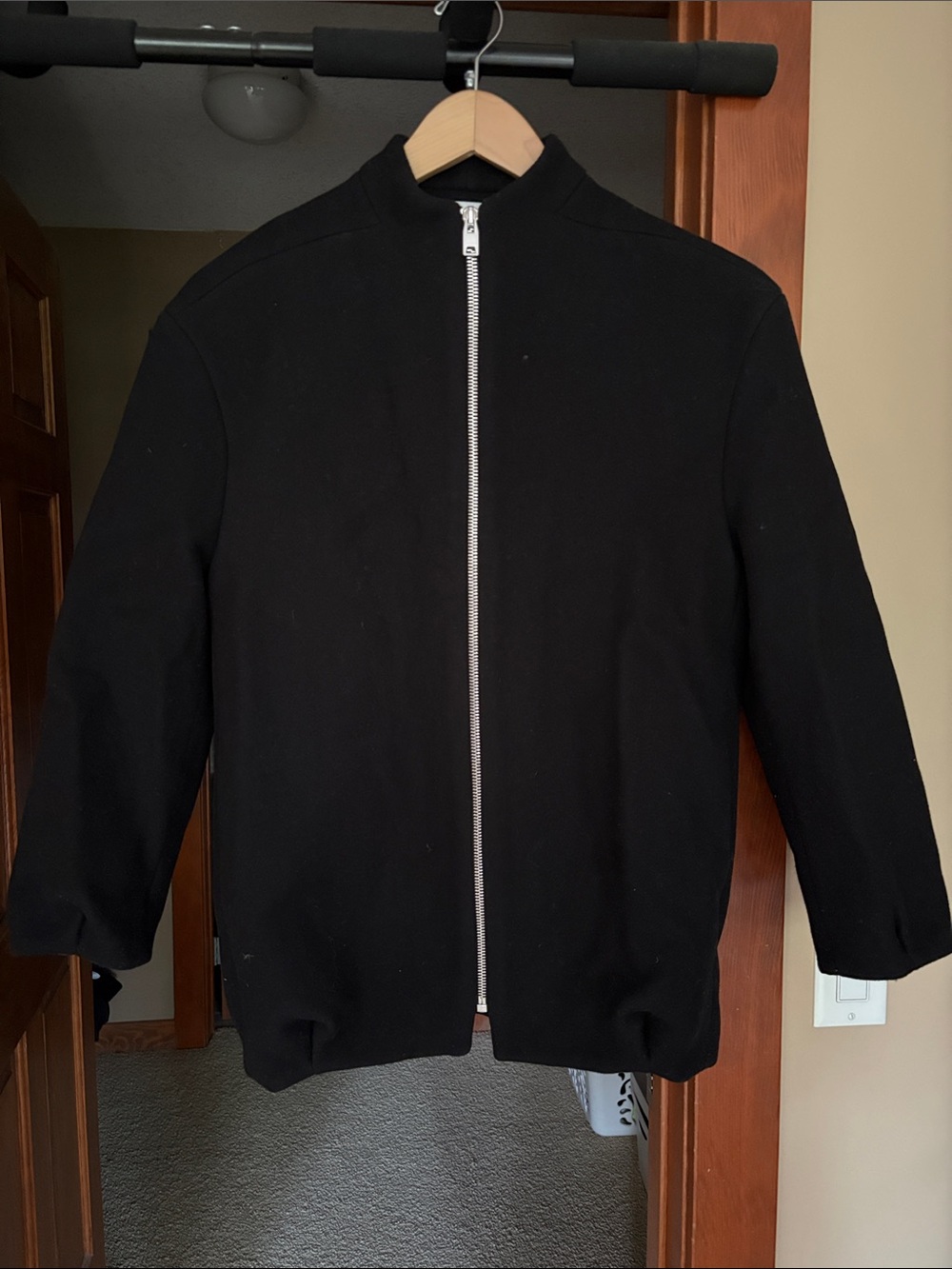 Zara Oversized Black Full-Zip Wool-blend Bomber Jacket